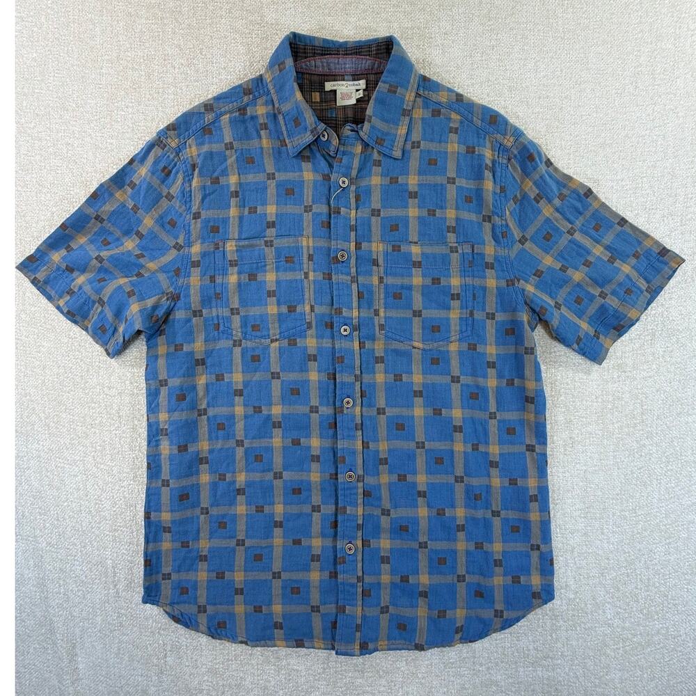 Carbon2Cobalt Mens Small Blue NWT Abstract Print Short Sleeve Button Front Shirt